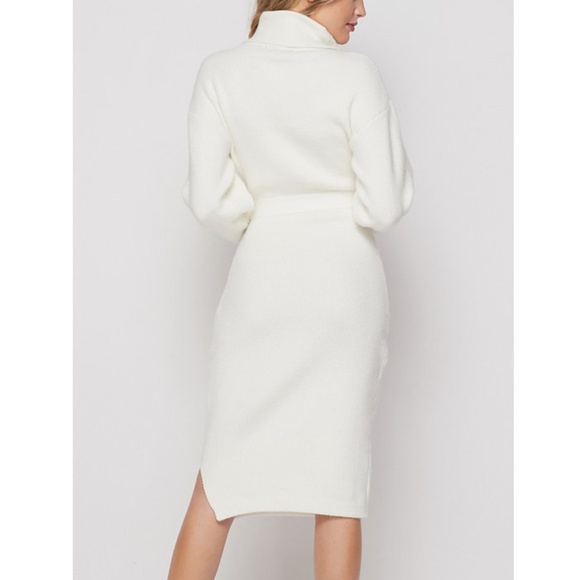 Ivory Turtleneck Belted Knit Sweater Dress - Picture 5 of 7